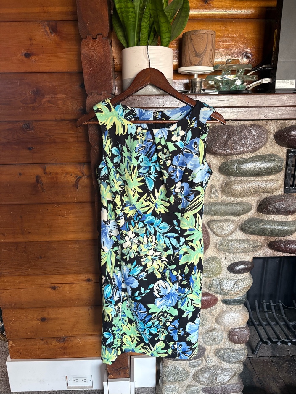 Floral Sheath Dress Blue Green Black | Wedding Guest Cocktail Career 6 Tropical
